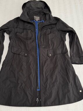 Cole Haan Black Trench Rain Coat with Blue Trim